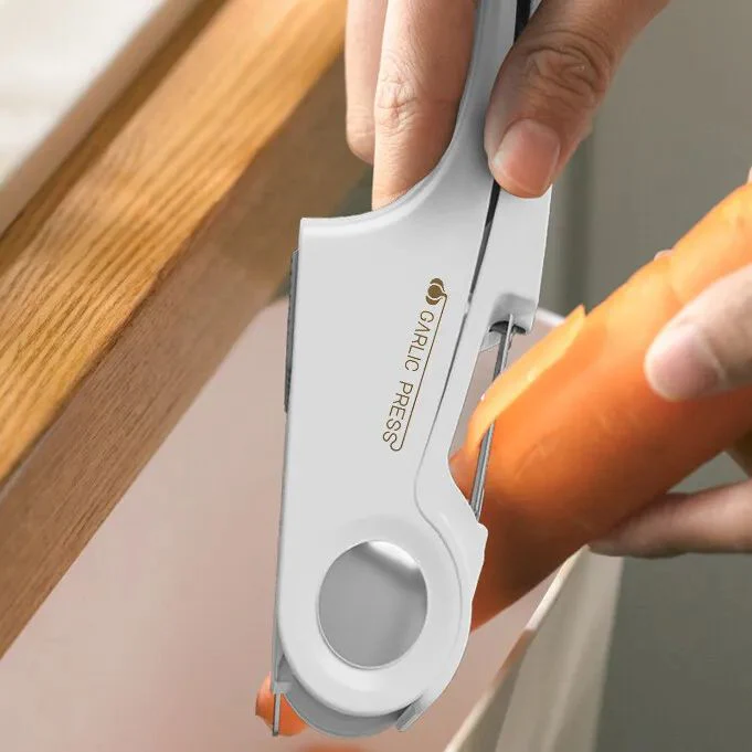 4 in 1 Garlic Press Machine Peeler Bottle Opener Kitchen Tool Manual Squeezer Kit