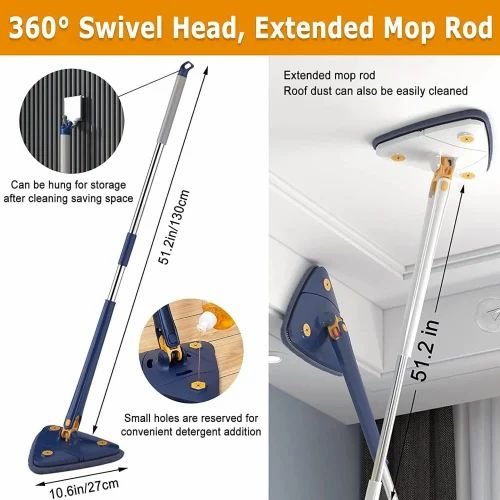 Triangle Mop 360° Rotatable Squeeze Mop Free Hands Floor Cleaning Wet&Dry Mop 130cm For Home Ceiling/Corner Windows Clean Tools