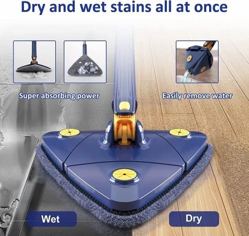 Triangle Mop 360° Rotatable Squeeze Mop Free Hands Floor Cleaning Wet&Dry Mop 130cm For Home Ceiling/Corner Windows Clean Tools
