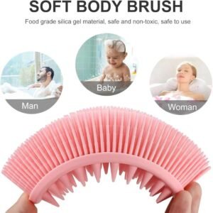 Silicone Body Scrubber Brush Set, Pink and Blue, 2-in-1 Exfoliating Shower Loofah with Handle, Soft Massage Bristles for Sensitive Skin, 14.3x7cm