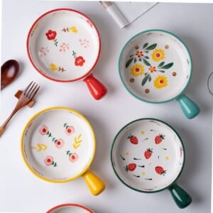 Random Color - Fruit Print Bowl, Koreaan Tableware Cute Ceramic Bowl With Handle, Microwave Heating Bowl Instant Noodle Bowl