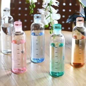 Glass Bottle with Time Marker & Leak-Proof Cover | Water Bottle for Drinks 550/1000ml Large Capacity