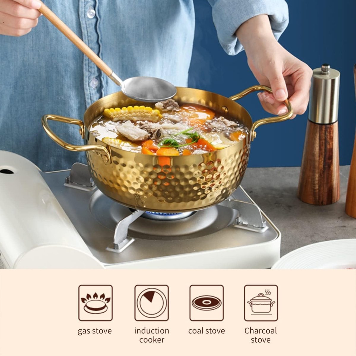 Stainless Steel Hammer Pattern Korean Pot