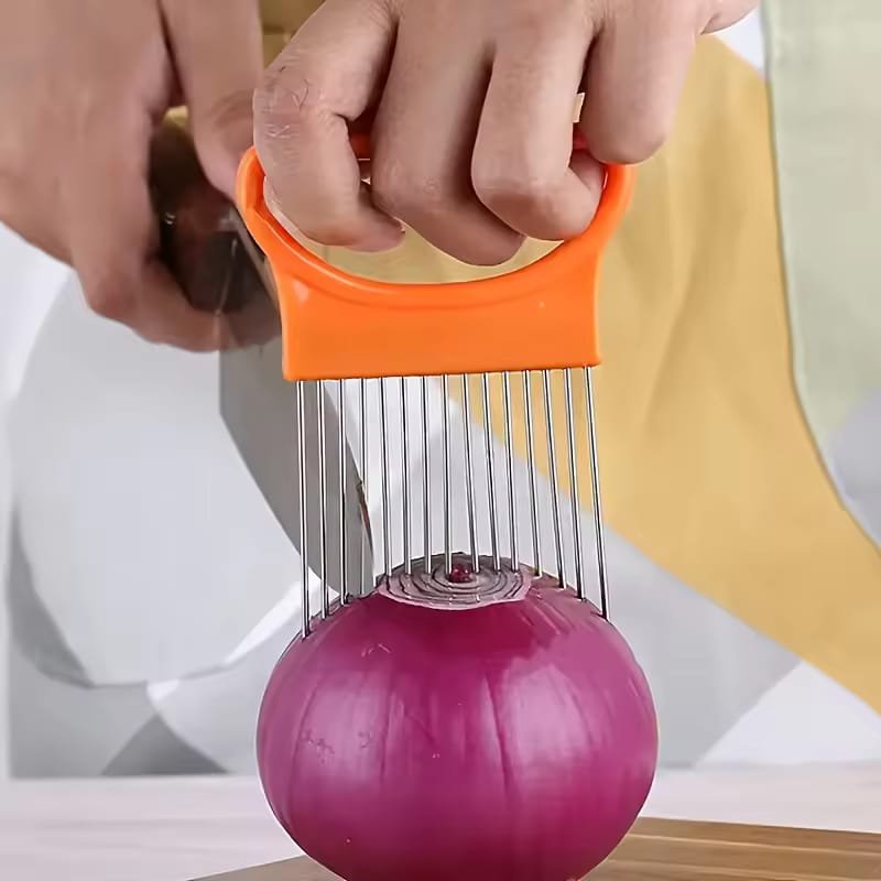 Onion Slicer Holder - Stainless Steel Onion Holder for Slicing - Tomato Slicer Vegetable Chopper Tool for Lemon Avocado, Food Slicer Assistant Tool for Fruit, Meat Tenderizer, Food Slicing Guide