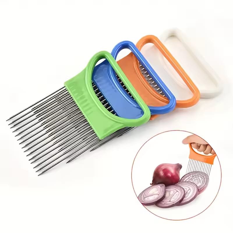 Onion Slicer Holder - Stainless Steel Onion Holder for Slicing - Tomato Slicer Vegetable Chopper Tool for Lemon Avocado, Food Slicer Assistant Tool for Fruit, Meat Tenderizer, Food Slicing Guide