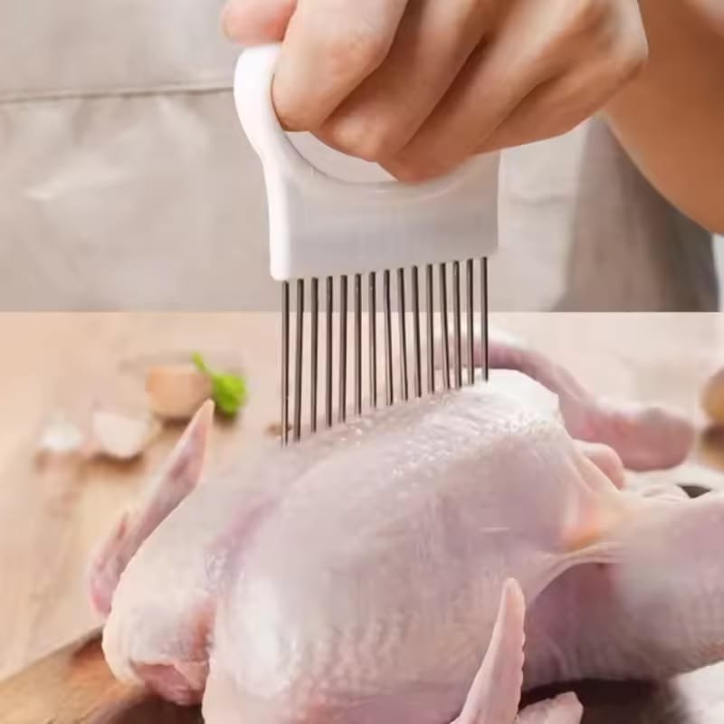 Onion Slicer Holder - Stainless Steel Onion Holder for Slicing - Tomato Slicer Vegetable Chopper Tool for Lemon Avocado, Food Slicer Assistant Tool for Fruit, Meat Tenderizer, Food Slicing Guide