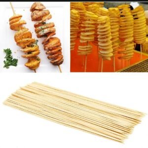 Pack of 40 Wooden 1 Feet and 11.7 inches large Size Disposable Spiral Tornado Barbecue Sticks Bamboo Skewers Grill Wood Cooking Set Holder Meat BBQ Tools