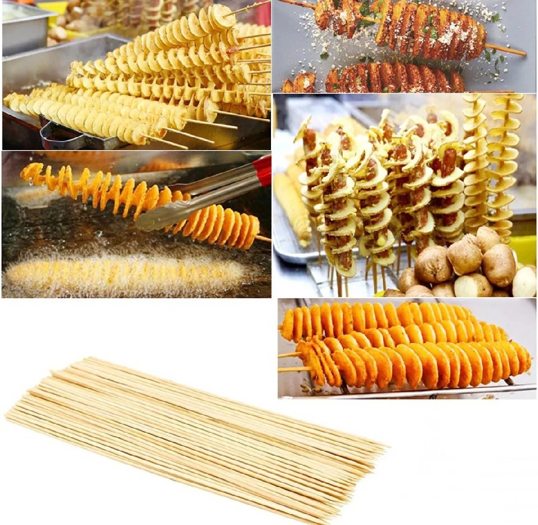 Pack of 40 Wooden 1 Feet and 11.7 inches large Size Disposable Spiral Tornado Barbecue Sticks Bamboo Skewers Grill Wood Cooking Set Holder Meat BBQ Tools
