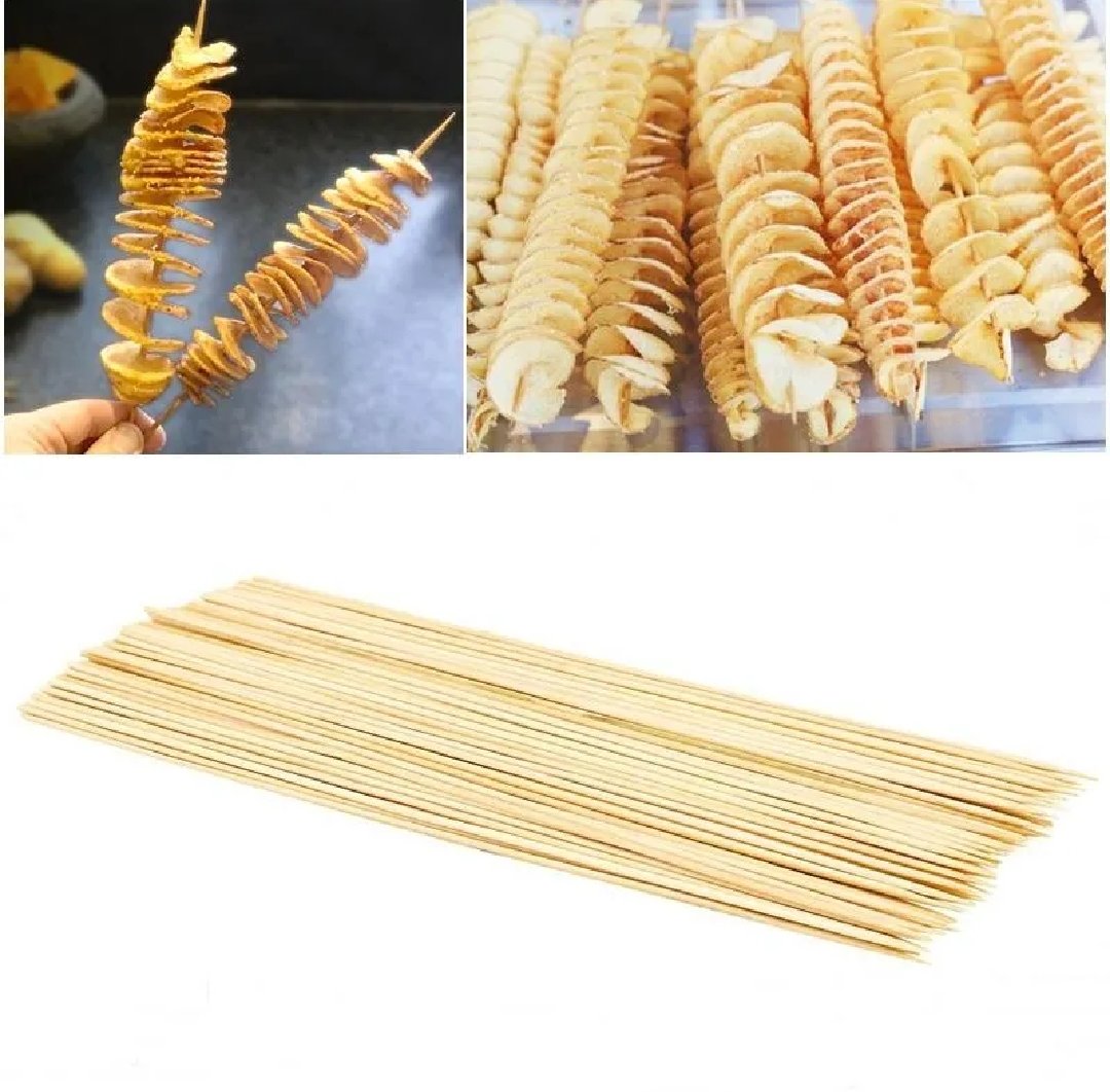 Pack of 40 Wooden 1 Feet and 11.7 inches large Size Disposable Spiral Tornado Barbecue Sticks Bamboo Skewers Grill Wood Cooking Set Holder Meat BBQ Tools