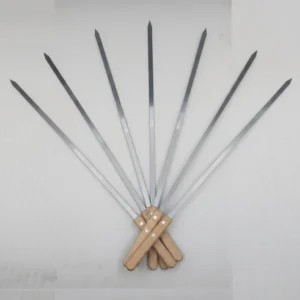 Premium Stainless Steel BBQ Skewers with Wooden Handle – Seekh Kabab Rods (3 & 6 Piece Set)