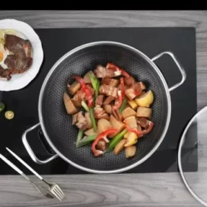 Dual Handles Honeycomb Laser Coated Wok With Lid, Karahi