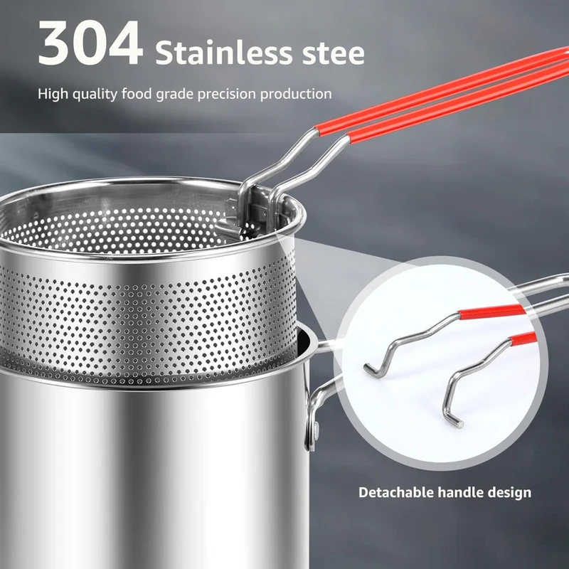 Stainless Steel Deep Fryer with Strainer Basket