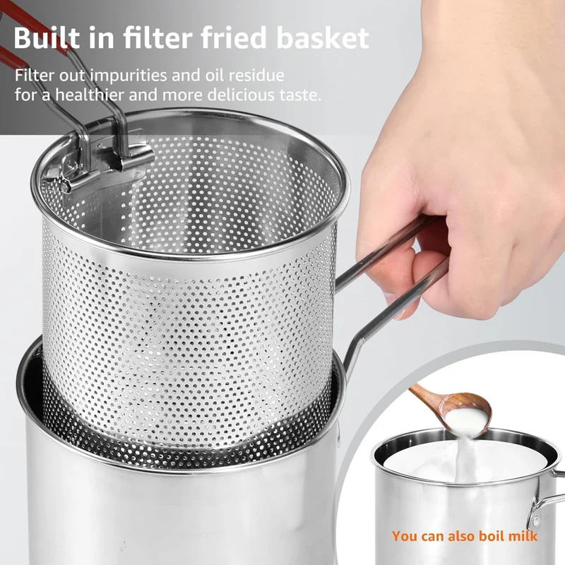 Stainless Steel Deep Fryer with Strainer Basket