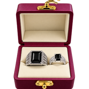 Premium Black Stone Ring Set for Men & Women – Stylish Couple Rings with Luxury Gift Box