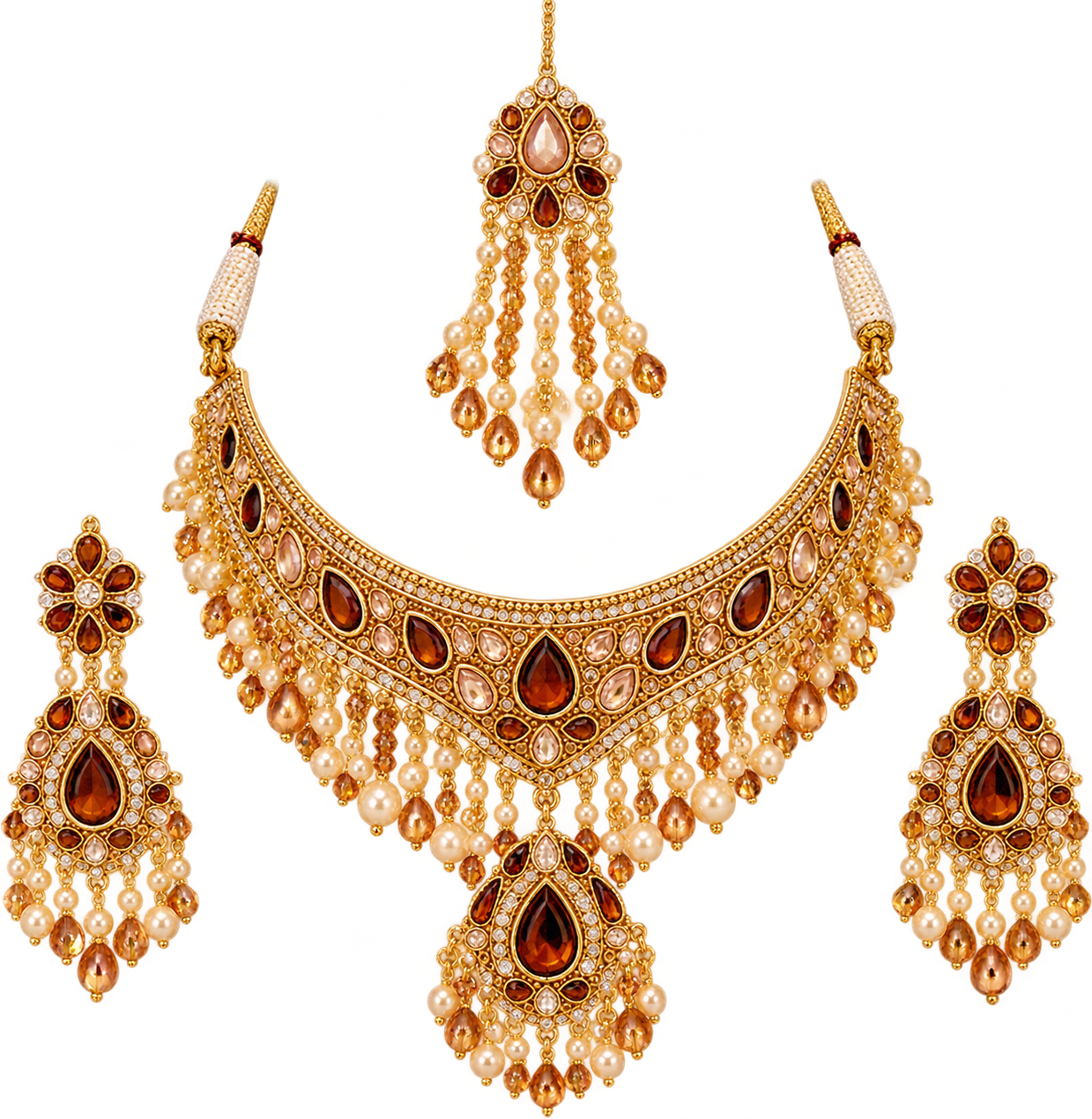 Royal Bridal Jewelry Set for Women | Luxury Gold-Tone Necklace Set