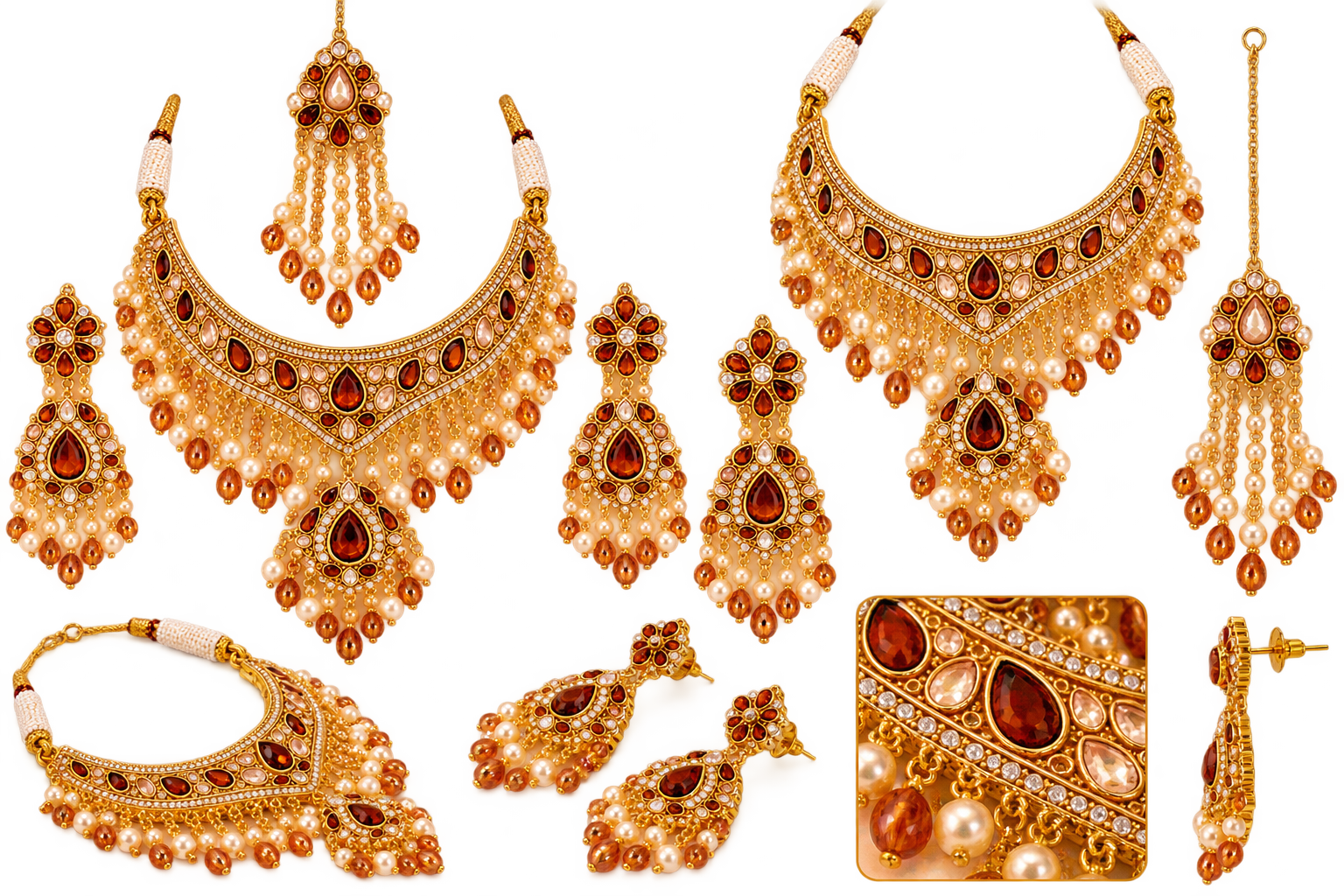 Royal Bridal Jewelry Set for Women | Luxury Gold-Tone Necklace Set